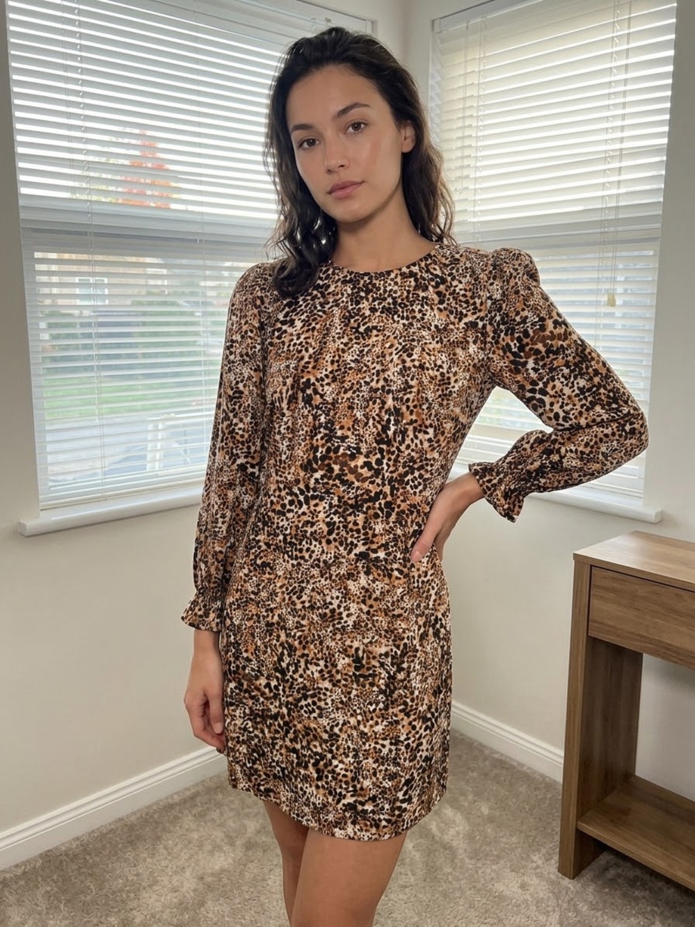 Wilfred Leopard Print Long Sleeve Shift Dress - Brown & Black